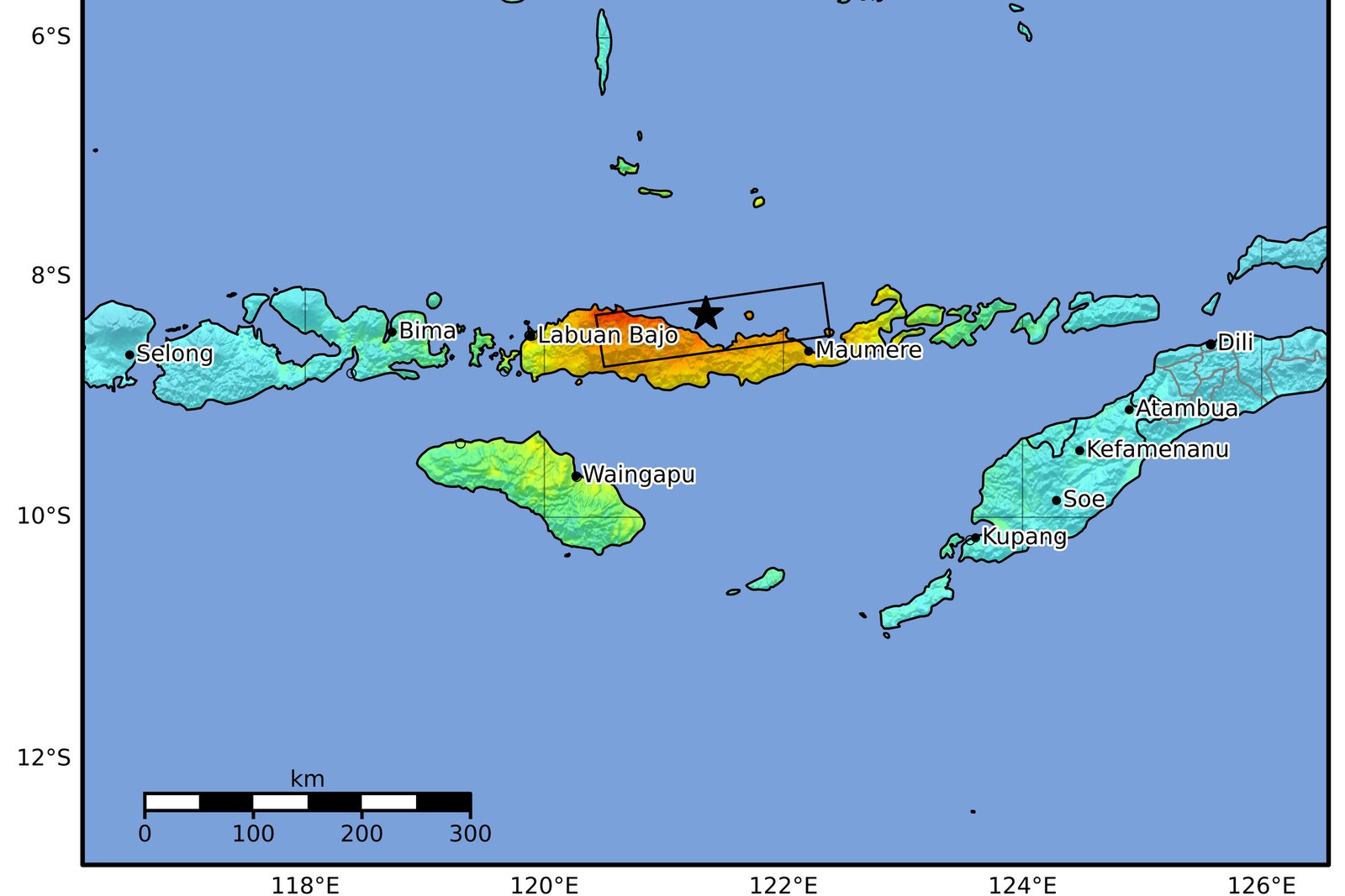 Peta intensitas guncangan USGS gempa M7,7 di utara Flores, NTT, 15 Agustus 2026